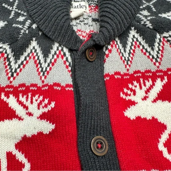 Hatley Sweater Buttoned Festive Red/White/Grey Size 6 - Picture 15 of 16
